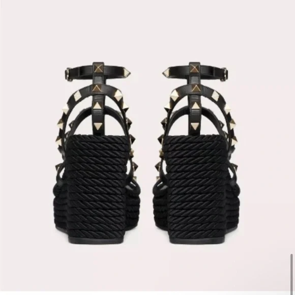 Valentino Garavani ROCKSTUD ANKLE STRAP WEDGE SANDALS 38 - Picture 3 of 12